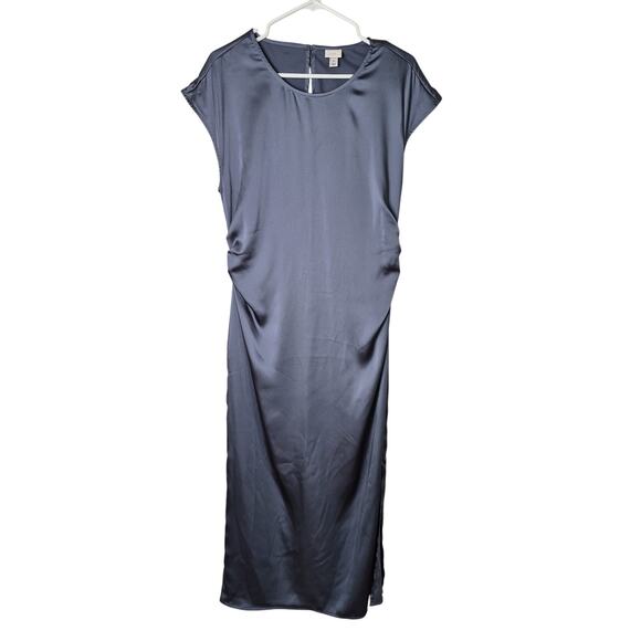 A New Day Dress Med Gray Midi Sleeveless Gathered Cocktail Wedding Guest Holiday - Picture 2 of 8